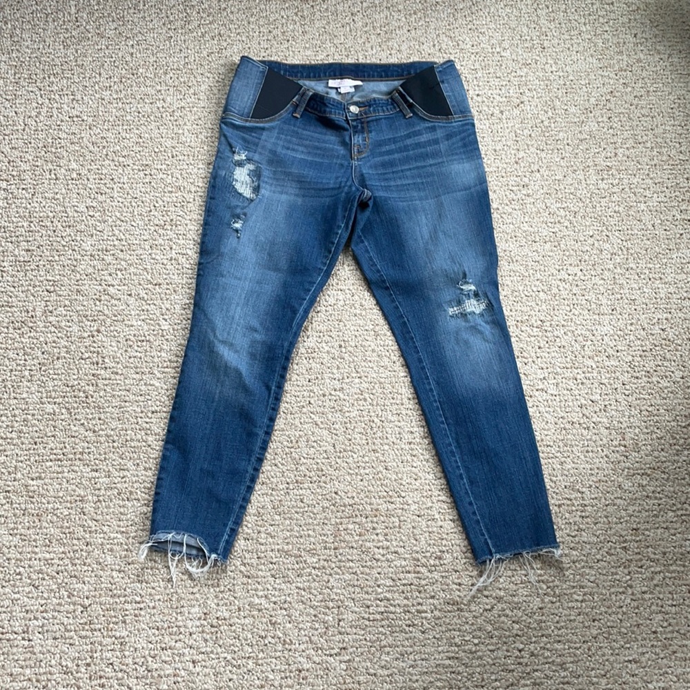 Isabel maternity jeans size 12, distressed, ankle length, with elastic waist